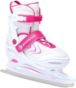 Xino Sports Adjustable Ice Skates - for Girls and Boys, Two Awesome Colors - Blue and Pink, Soft Padding and Reinforced Ankle Support, Fun to Skate! (White, Small - Toddler - 10J-13J)