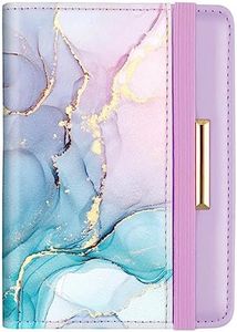 Passport Holder Cover Travel RFID Blocking Passport Cover Rose Gold Cute Flowers Passport Wallet with Elastic Band for Women, Gradient Marble, Casual