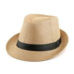 Faletony Unisex Fedora Hat Trilby Straw Hats Summer Panama Beach Sun Cap,Khaki