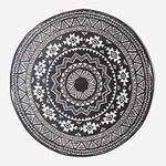 HOMESCAPES Outdoor Round Rug for Garden Patios - Luxury Black & White Mosaic Design - Waterproof Circular Rug - Reversible Recycled Plastic Carpet Mat - for Picnics Camping Backyard, 180 cm, Seamless