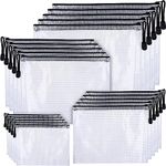 20PCS Plastic Zip Wallets Folders 4 Sizes Clear Mesh Zipper Pouch Zipper File Bags in A3 A4 A5 A6 Stationary Bag Organizer Carrier for School Office Travel Supplies (Black, A3+A4+A5+A6)