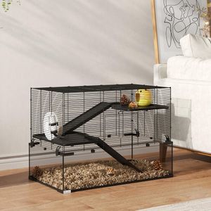 PawHut 3-Tier Glass Hamster Cage – Spacious Small Pet Habitat