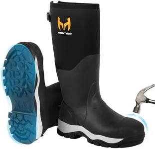 Hunthor Rubber Work Boots for Men with Steel Toe, 1100N Puncture-Proof Hunting Boots with 7mm Neoprene Waterproof and EVA Midsole, Adjustable Back Gusset, Ideal for Hunting, Work, and Farming Black Size 14