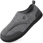 LongBay Men's Wide Fit Slippers Memory Foam House Shoes with Adjustable Hook-and-Loop Non Slip Indoor Outdoor Swollen Feet Slippers Grey 8