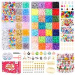 OCARDI 7500+Pcs clay beads Bracelet Making Kit,28 Colors Friendship Bracelet Kit Flat Preppy beads for making jewellery,Polymer Heishi Beads with Charms Gifts for Teen Girls Crafts for Girls Ages 8-12