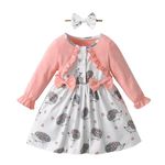 Infant Baby Girl Dress Outfits Toddler One-Piece Bow Princess Headband Long Sleeve Sundress Thin Skirt Outfits 12-18 Months Pink