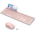 CHESONA Wireless Keyboard and Mouse Combo, Bluetooth Rechargeable Full Size Multi-Device (Bluetooth 5.0+3.0+2.4G) Wireless Keyboard Mouse Combo for iPad OS, Mac OS, iOS, Windows, Android, Pink