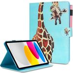 Case for iPad 10th Generation Case 2022, AUSMIX Premium PU Leather Stand Smart Cover Case for iPad 10th Gen 10.9 inch 2022, Auto Wake/Sleep Smart Shell with Pencil Holder,Giraffe