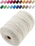 GOHOF Macrame Cord 3mm x 200m Premium Cotton Macrame Rope, 4 Strand Twisted Soft Cotton Cord, One of The Most Perfect Materials for Macrame Art, Cotton String Without Chemicals Beige