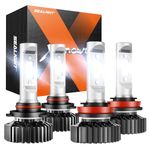 SEALIGHT H11 9005 LED Headlight Bulbs 40000 Lumens, HB3 H8 H9 High Beam Low Beam LED Light Combo Package with Super Bright CSP Chips, 6000K Cool White, Pack of 4