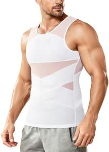 Nebility Compression Shirt Mens Shapewear - Sleeveless Slimming Undershirts Mesh Body Shaper Workout Tank Tops White