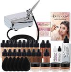 Complete Professional Belloccio Airbrush Cosmetic Makeup System with a MASTER SET of All 17 Foundation Color Shades in 1/4 oz Bottles - Blush, Bronzer, Highlighters