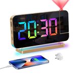 Venchin Alarm Clocks Bedside: Projection Clock with 180° Rotate Projector Time Flip USB Charging Port Night Light Snooze 12H/24H 7.4" LED Digital Mirror Clock with UK Adapter