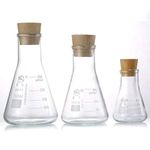 Yizerel Glass Erlenmeyer Flask Set, (250 ml, 150 ml & 50 ml) Graduated Borosilicate Glass Erlenmeyer Flasks with Rubber Stoppers & Accurate Scales for Lab, Experiment, Chemistry, Science Studies etc.