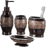 Creative Scents Brown Bathroom Accessories Set Complete - 4 Pc. Bathroom Sets Accessories, Luxury Bronze Bathroom Accessory Set - Soap Dispenser, Soap Dish, Tumbler & Toothbrush Holder Set (Dublin)