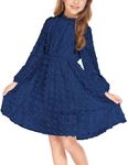 Arshiner Dress for Girls 5-13 Years Children's Chiffon Long Sleeve Dress Casual Dress Party Dress Formal Wedding A-line Round Neck Dress Navy Blue 130