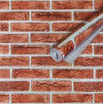 Peel and Stick Faux Brick Wallpaper, Removable Vintage Wall Paper Temporary Contact Paper for Farmhouse Laundry Room Bedroom Kitchen Cabinets Halloween Fireplace Decor 17.7x118 Inch Red