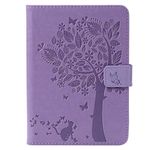 LMFULM® Case for All Kindle Paperwhite (2018/2016/ 2015/2013/ 2012 Models with 6 Inch Display) PU Leather Ultra-Thin Magnetic Leather Cover Embossing Cat and Tree Stand Case Flip Cover Purple