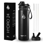 Hydro 24 - Vacuum Insulated Water Bottle with Straw 750ml - 2 Lids (Straw Lid, EasyFlip Spout Lid) - Keeps Cold 24H & Hot 12H - Stainless Steel Water Bottle - Thermos Flask Great for Gym, Travel