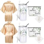 8 Pack Mother of the Bride and Groom Gifts White Women's Satin Robe 20 oz Mug Tumblers Cup Wedding Gifts Mother of Bride and Groom Makeup Bag Mom Cosmetic Bag Handkerchief for Mom Gift ()