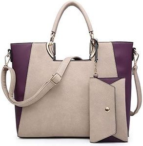 Dasein Womens Tote Satchel Top Handle Shoulder Bag Two Tone Purse Handbag w/Coin Purse Stone