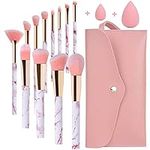 Makeup Brushes Sets Start Makers Professional 12Pcs Pink Marble Brush Set with Foundation Concealer Blush Eyeshadow Beauty Blender and Make Up Bag