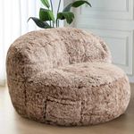 BYBYME Giant Bean Bag Chair, Oversized Bean Bag Couch for Adults and Kids, Faux Crescent Bean Bag Chair with Padding, Stuffed Big Accent Sofa Chair Floor Sofa for Gaming, Reading (Coffee)