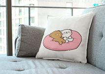 neha enterprises Peach and Goma Mochi Cat Sleeping Throw Pillow 16 X 16