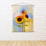 ArtzFolio Yellow Sunflowers With Green Leaves Canvas Fabric Painting Tapestry | Scroll Art Hanging 30 x 36.1 inch (76 x 92 cms)