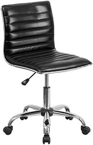 Flash Furniture Low Back Designer Armless Ribbed Swivel Task Office Chair, Metal, Black Vinyl/Chrome Frame, Set of 1