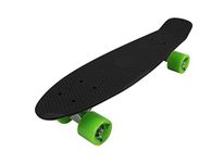 Vinsani Retro Cruiser Plastic Skateboard 22" X 6" Black Deck with Green Solid Coloured Wheels