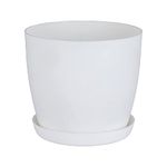 Home Garden Ornaments White Plant Pots Indoor 18cm Diameter - Plant Pot with Plant Saucer – Flower Pots Outside with Mat Surface and Plant Tray – Plant Pots with Saucer (Ø18cm, White)