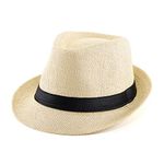 Faletony Unisex Fedora Hat Trilby Straw Hats Summer Panama Beach Sun Cap,Beige