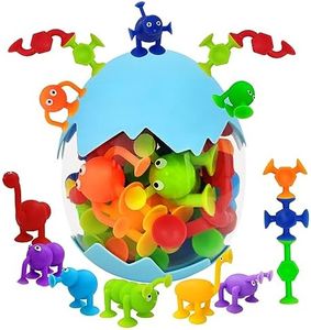 Montessori Building Blocks Suction Toys,PIOGHAX 27 Pieces Silicone Bath Suction Toys,Dinosaur Suction Cup Toys with Eggshell for 3-7 Year Old Kids Animal Suction Toys Bath Toys