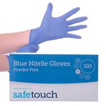 SafeTouch 50000091 Nitrile Powder Free Disposable Gloves, Blue, Medium Size, Pack of 100