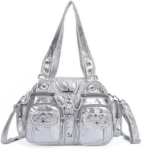 Angel Kiss Hobo Crossbody Purses for Women Shoulder Bag Multipocket Soft Hobo Purses Removable Strap Leather Handbags (18579-Silver)
