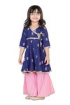 Delima Fashion Multicolor Floral Printed Pure Cotton Kurta With sharara Set For Baby Girls (Red,Blue,Yellow) (3-4 Years, Blue)