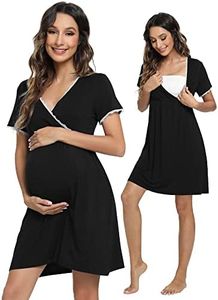WiWi Soft Viscose from Bamboo 3 in 1 Maternity/Delivery/Nursing Labor Nightgowns Breastfeeding Sleep Shirt Gowns S-XXL, Black, Medium