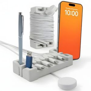 DeskBrick 2PK Silicone + Steel-Weighted Cord Holders for Desks. Weighted Cord Organizers & Cable Management for Desktops. Useful Phone Accessories & Cable Holders for Offices. No Adhesive. Light Gray