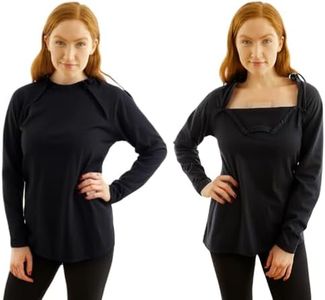 Inspired Comforts Women's Chemo Port Access Shirt with Dual Chest Zips | Full Sleeve | 100% Cotton | 2XL, Black