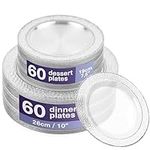MATANA 120 Premium Plastic Plates with Silver Rim, 2 Sizes, Reusable Plastic Plates, Party Plates Silver for Weddings, Birthdays, Parties, Elegant and Sturdy Party Tableware