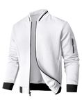 SAVKOOV Mens Loose Fit Lightweight Jacket Casual Stylish bomber Jacket, White, Medium