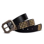 REDHORNS Men Casual Genuine Leather Belts For Jeans with Handcrafted Punk Rock Style Rivets Belt for Men 34-36 inch Waist (GB43A-Black)
