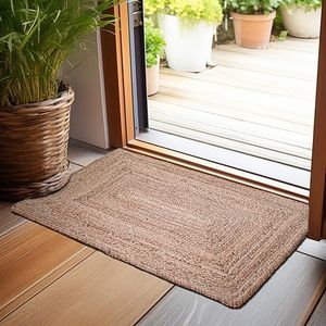 Hausattire Hand Woven Jute Braided Rug, 2'x3' – Natural, Reversible Boho Entry Area Rugs for Kitchen, Living Room I Farmhouse Indoor Outdoor Decorative Floor Rug, 24x36 Inches