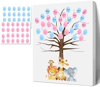 Sirjiera Cute Animals Theme Baby Shower Guest Book, Baby Finger Print Guest Book, Baby Gender Reveal Canvas with Stickers, Gender Reveal Party Fingerprint Tree Sign, Baby Shower Keepsake