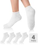 DIBAOLONG 4 Pair Pilates Socks with Grips for Women Men - Non Slip Yoga Socks - Grippy Barre Ballet Sticky Hospital Socks White