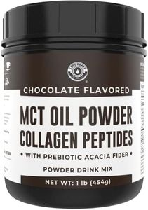 16oz Chocolate Keto MCT Powder + Collagen + Prebiotic Acacia Fiber. MCT Creamer. MCT Oil Powder from Coconuts. MCT Collagen Powder, Grass Fed, Perfect for Keto, 1 Net Carb, Stevia, Erythritol