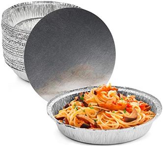MATANA 40 Bandejas Redondas Desechables de Aluminio con Tapa - 1060ml