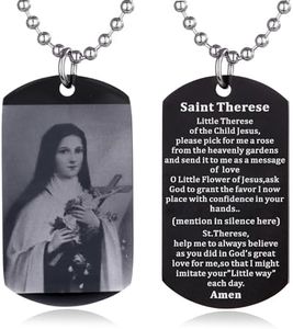 FAYERXL Catholic Christian Holy Bible Verse Scripture Baptism Religious Communion Confirmation Rite Gift Dog Tag Necklace for Men/Church pastor (Saint Therese)