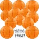 12 Packs LED Paper Lantern with Lights ,6" 8" 10" 12" Round Hanging Chinese/Japanese Ball Lantern for Wedding Anniversary Birthday Party Decorations (Orange)